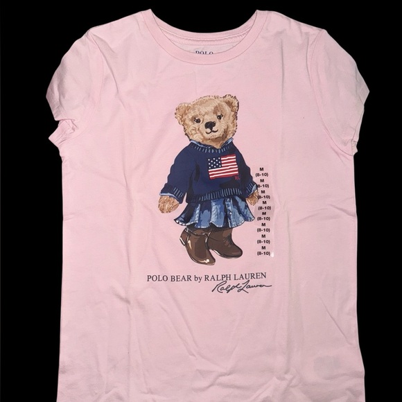 NWT Ralph Lauren Polo Bear t-shirt in a soft pink hue, size Medium (8-10) - Picture 2 of 5